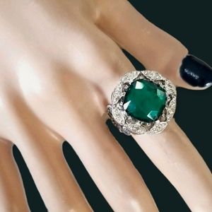 Hand Cradted Repurposed Vintage Rhinestone Adjustable Silver Tone Band Ring